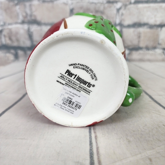 Pier 1 Imports Jolly Holiday Snowman 3D Mug Red Green Handpainted 16oz - Picture 14 of 15